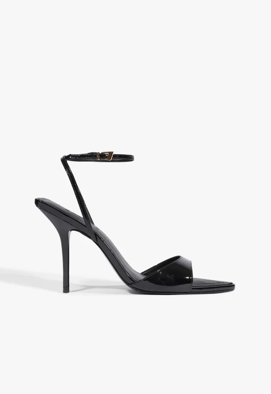 Elodie Buckle Patent Leather Sandal 9.5 / Black / Patent