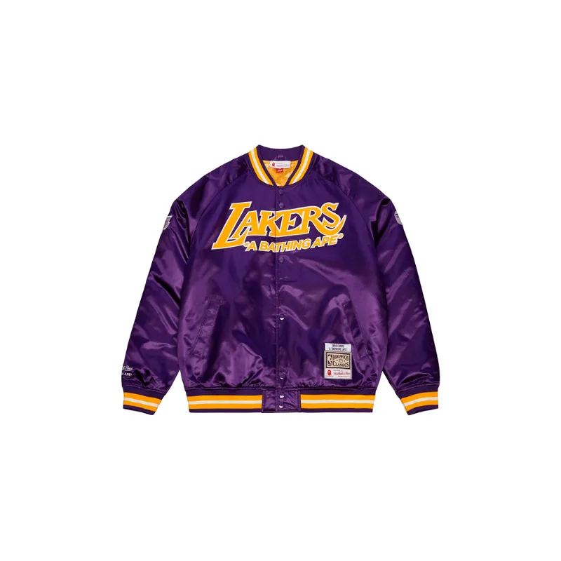 Jaqueta Mitchell & Ness x BAPE Satin Jacket Los Angeles Lakers Roxa - S