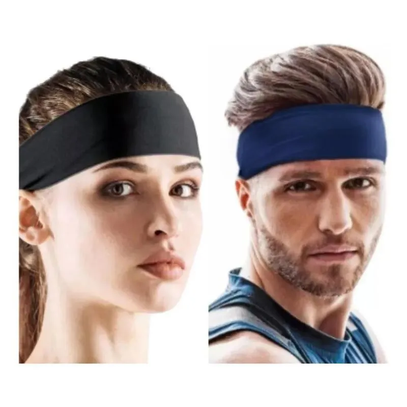 Kit 2 Faixas Headband Anti Suor Cabelo Tes Preto E Cinza Uni