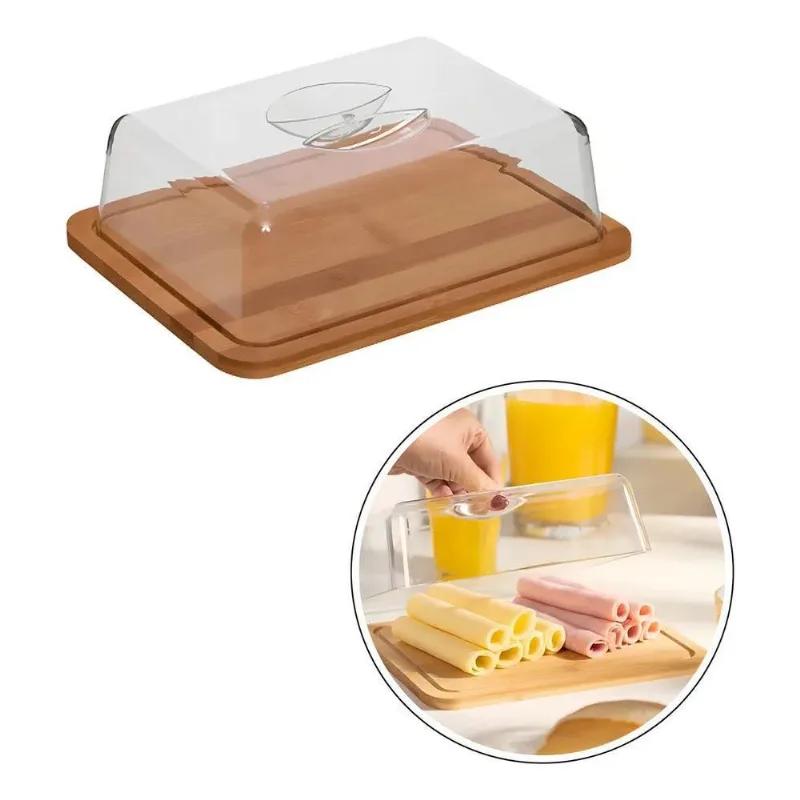 3x Porta Frios Queijos Frutas Tábua Bambu Com Tampa Geladeir