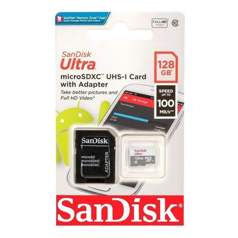 Cartão De Memória 128gb Sandisk Ultra Microsdxcm C/adaptador