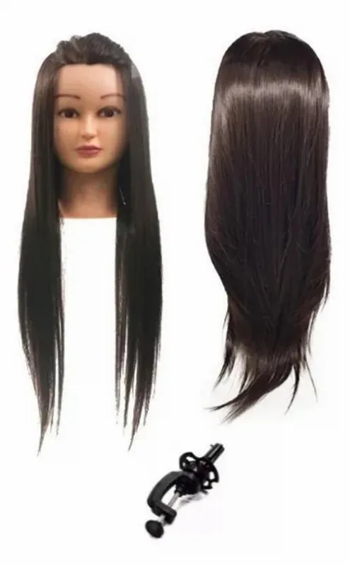 Cabeça De Boneca Manequim Treino Cabelo Sintético + Suporte