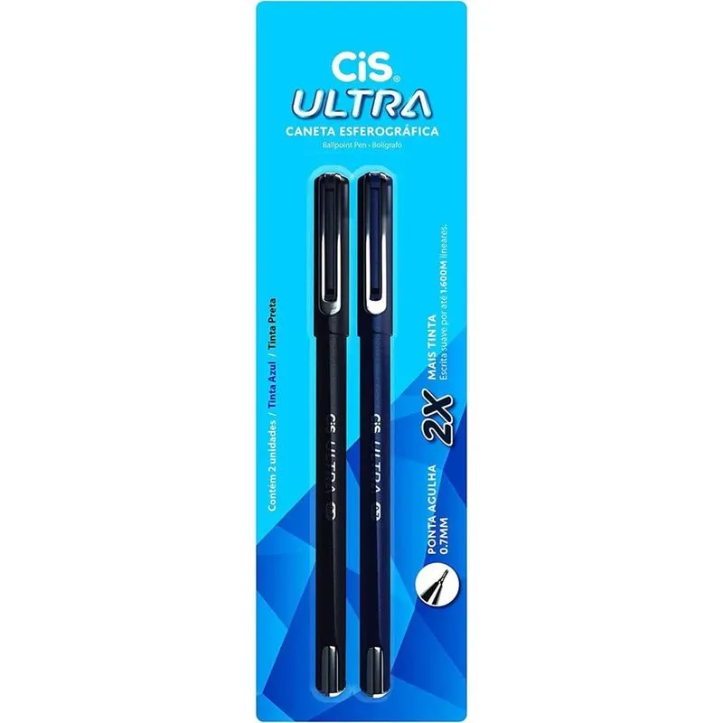 2x Caneta Esferográfica Cis Ultra Azul E Preta 0.7mm Cor Da