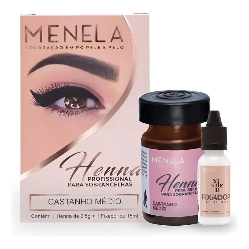 Kit Henna Para Sobrancelhas Menela 2,5g Com Castanho Médio