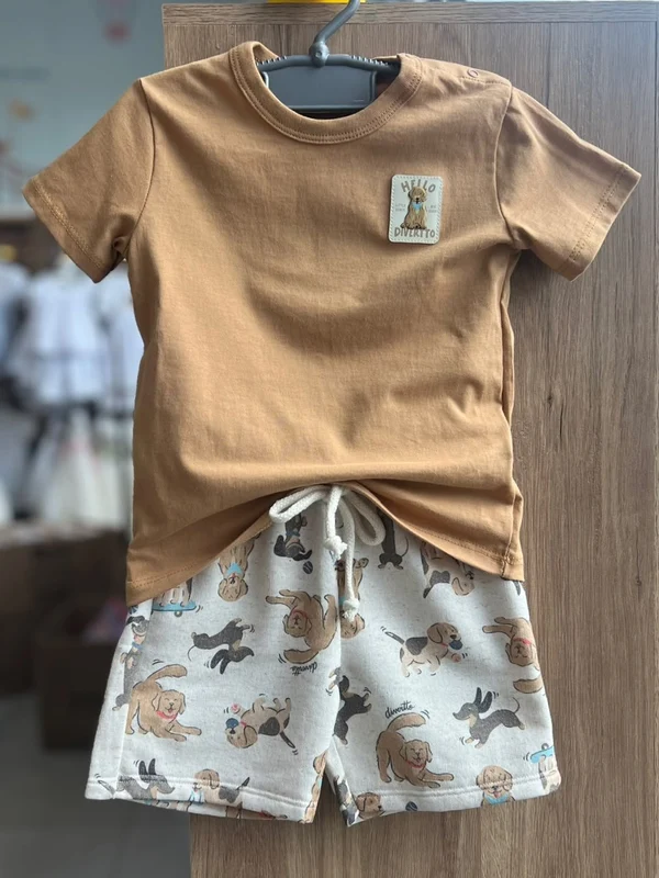CONJUNTO CAMISETA MANGA CURTA CACHORRO E BERMUDA MENINO DIVERTTO BEGE ESCURO / 3