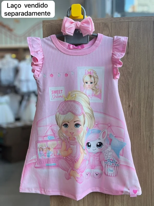PIJAMA CAMISOLA REGATA BABADO LISTRADO SWEET MENINA CINTI Rosa / 6