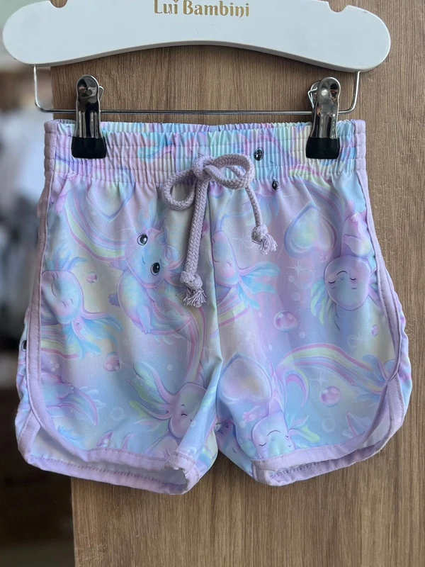 SHORT CORDÃO ELÁSTICO CÓS BICHINHOS AXOLOTE MENINA CINTI LILÁS / 3
