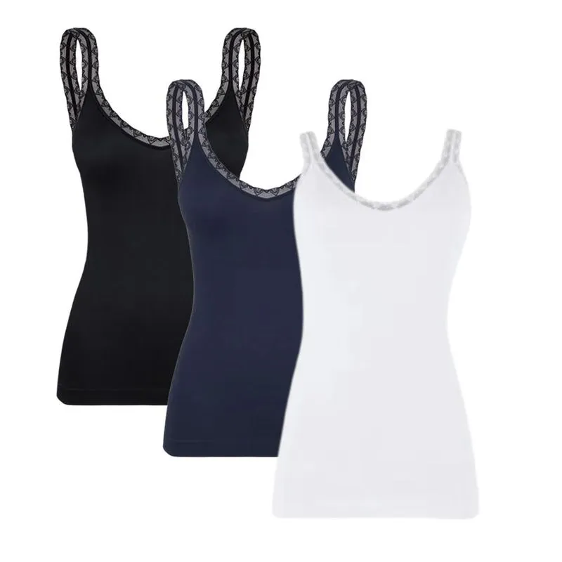 Kit Com 3 Blusas Feminina Com Renda Regata Loba Sem Costura
