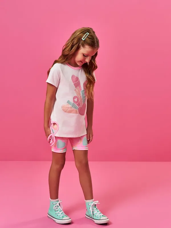 Conjunto Menina Blusa Meia Malha e Ciclista em Suplex Cinti