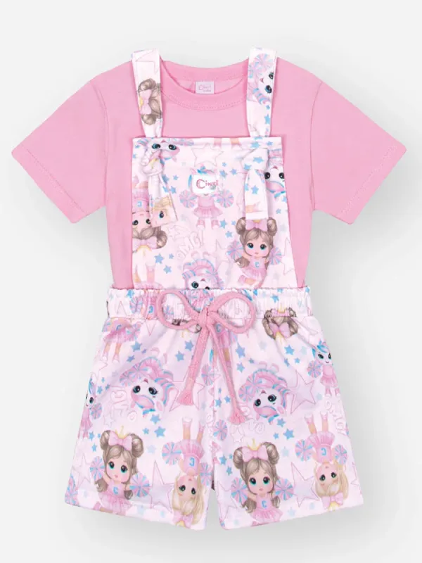 Conjunto Menina de Blusa e Jardineira com Mochila Cinti
