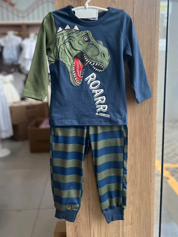 CONJUNTO PIJAMA CAMISETA MANGA LONGA DINO DINOSSAURO E CALÇA MENINO DIVERTTO MARINHO / 2