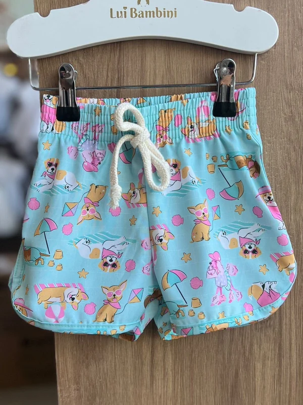 SHORT PRAIA NYLON CORDÃO ELÁSTICO CÓS CACHORROS PRAIA MENINA CINTI VERDE AGUA / 4
