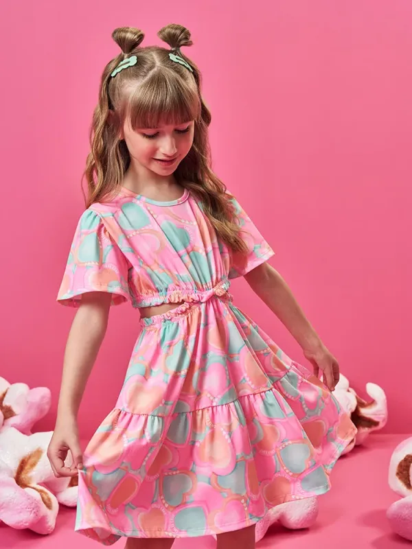 Vestido Infantil Neon Love em New Stretch Estampado Cinti