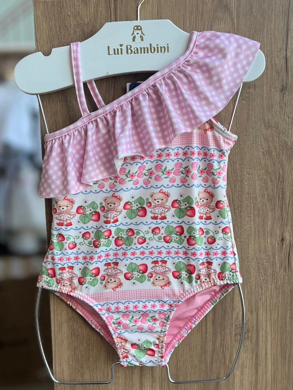 MAIÔ REGATA BABADO XADREZ ALÇA URSO MORANGO PROTEÇÃO UV50+ MENINA CINTI Rosa / 14