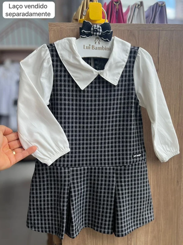 VESTIDO MANGA LONGA JACQUARD PONTILHADO MENINA UP BABY PRETO/BRANCO / 4