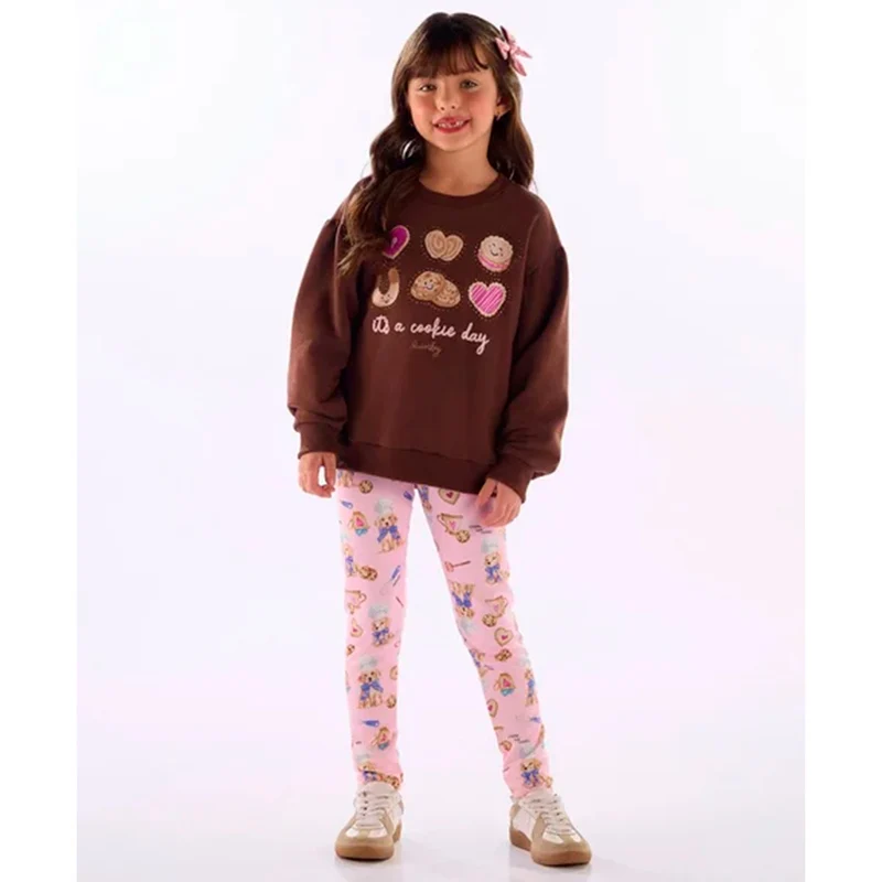 Conjunto Blusão Felpado E Legging Quimby Cookie Mood Feminino 10 / Marrom