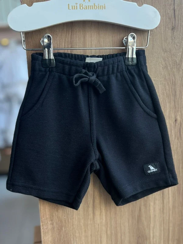 BERMUDA MOLETOM GORGURAO CORDÃO BOLSOS CANELADO MENINO QUIMBY PRETO / 6