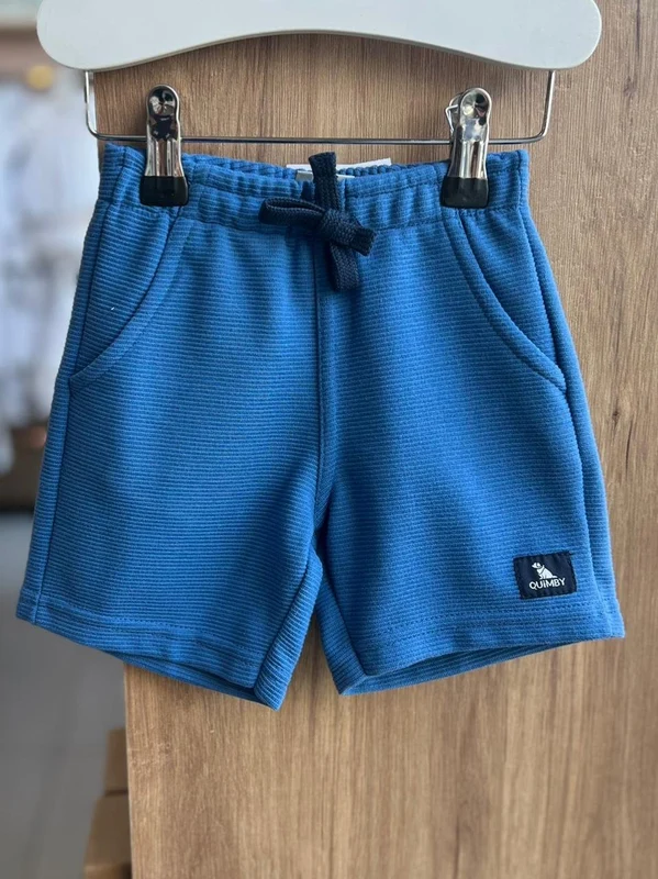 BERMUDA MOLETOM GORGURAO CORDÃO BOLSOS CANELADO MENINO QUIMBY AZUL / 6