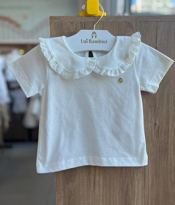 BLUSA MANGA CURTA GOLA BABADO RENDA PINGENTE MINIMALISTA MENINA UP BABY OFF / 3