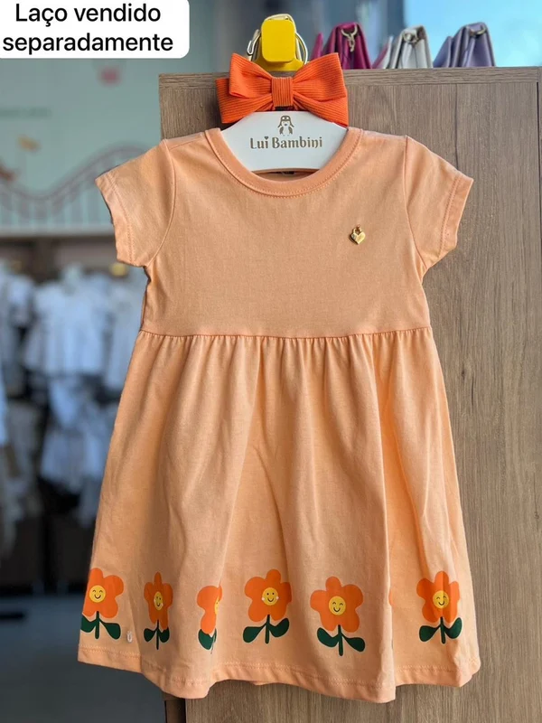 VESTIDO MANGA CURTA FLORES SMILE MENINA BEE LOOP LARANJA / 8
