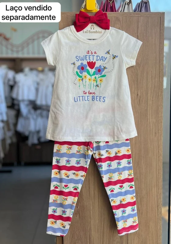 CONJUNTO BLUSA MANGA CURTA FLORES SWEET DAY ABELHAS JARDIM E CALÇA LEGGING MENINA BEE LOOP OFF / 4
