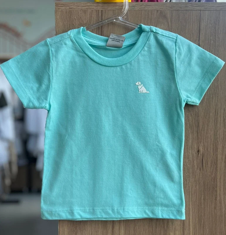 CAMISETA MANGA CURTA BÁSICA LISA MINIMALISTA CACHORRO MENINO QUIMBY VERDE AGUA / 1