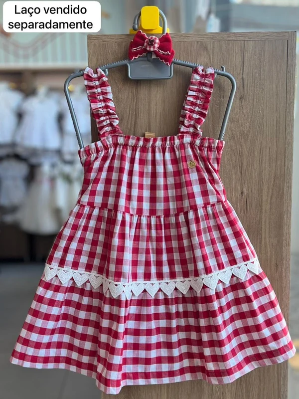 VESTIDO ALÇA ELÁSTICO XADREZ LAÇO AMARRAÇÃO MENINA UP BABY Vermelho / 12