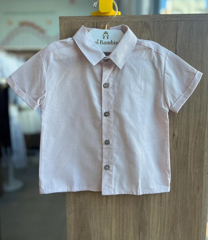 CAMISA MANGA CURTA BOTÕES MINIMALISTA MENINO UP BABY ROSA CLARO / 8