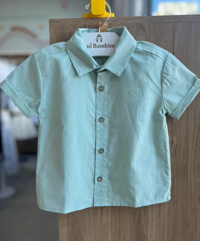 CAMISA MANGA CURTA BOTÕES MINIMALISTA MENINO UP BABY VERDE CLARO / 8