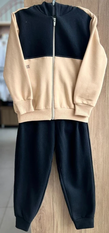 CONJUNTO JAQUETA MANGA LONGA ZÍPER MOLETOM E CALÇA MENINO BEE LOOP PRETO/BEGE / 6