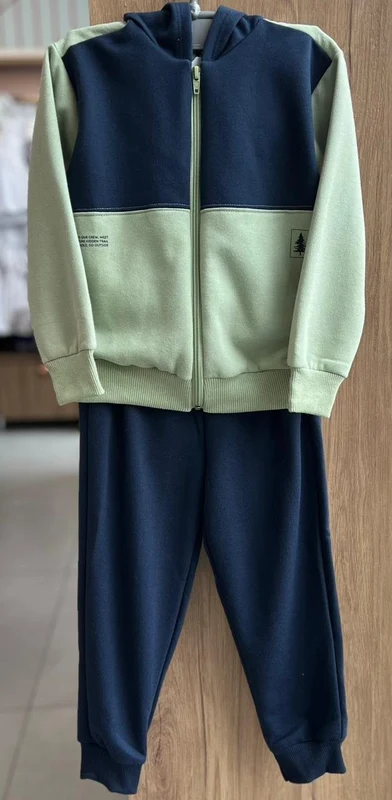 CONJUNTO JAQUETA MANGA LONGA ZÍPER MOLETOM E CALÇA MENINO BEE LOOP AZUL/VERDE / 14