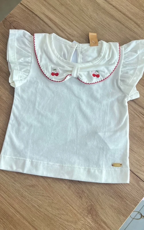BLUSA MANGA CURTA GOLA BORDADA CEREJAS MENINA UP BABY OFF/VERMELHO / 12