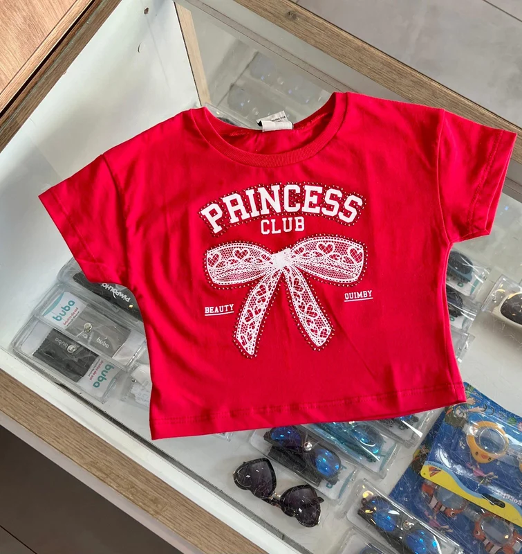 BLUSA MANGA CURTA PRINCESS LAÇO COM STRASS MENINA QUIMBY Vermelho / 4