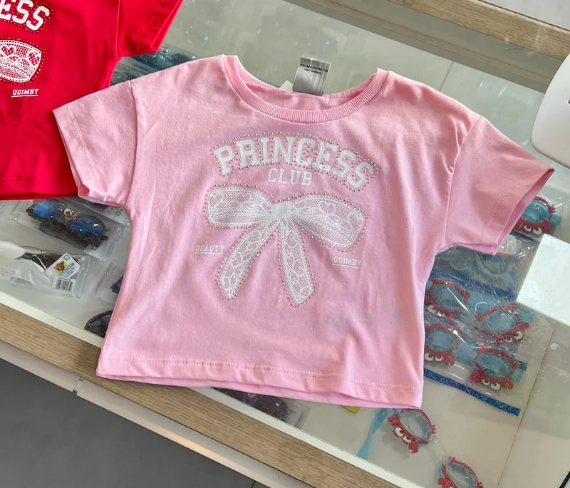 BLUSA MANGA CURTA PRINCESS LAÇO COM STRASS MENINA QUIMBY Rosa / 10