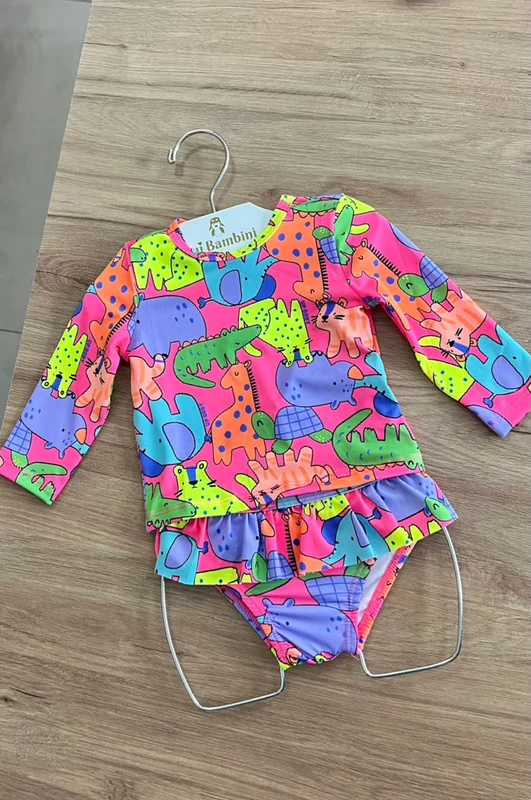 CONJUNTO BLUSA MANGA LONGA ANIMAIS ESTÁVEIS SAFARI E CALCINHA UV50+ MENINA UP BABY Rosa / 6