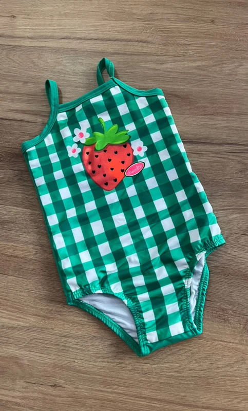 MAIÔ ALÇA XADREZ MORANGO MALHA UV50+ MENINA QUIMBY VERDE/BRANCO / 2