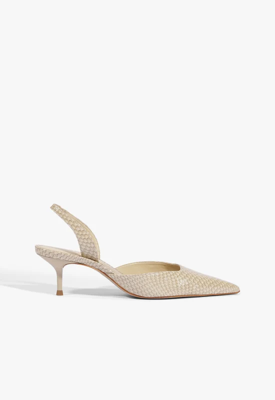 Paola Mid Leather Pump 6 / Pale Khaki / Leather