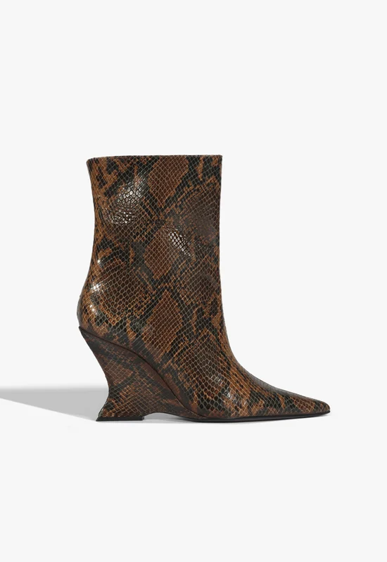 Siena Leather Bootie 9.5 / Pecan Brown / Snake