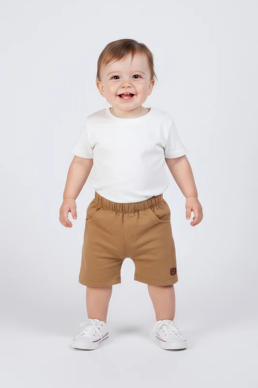 BERMUDA REGULAR MOLETINHO 8910I INFANTIL MARROM CLARO / 18M