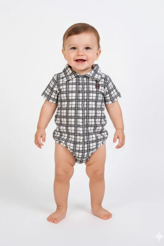 BODY CAMISA MC REGULAR FIO 30 COTTON BO INFANTIL XADREZ / 3M