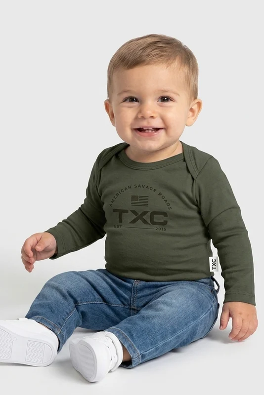 BODY ML REGULAR MEIA MALHA COTTON ESTAMP INFANTIL VERDE MILITAR / 9M