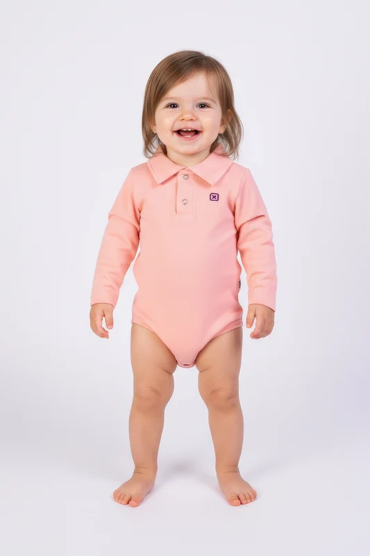 BODY POLO ML REGULAR BOD00059 INFANTIL ROSA CLARO / 9M