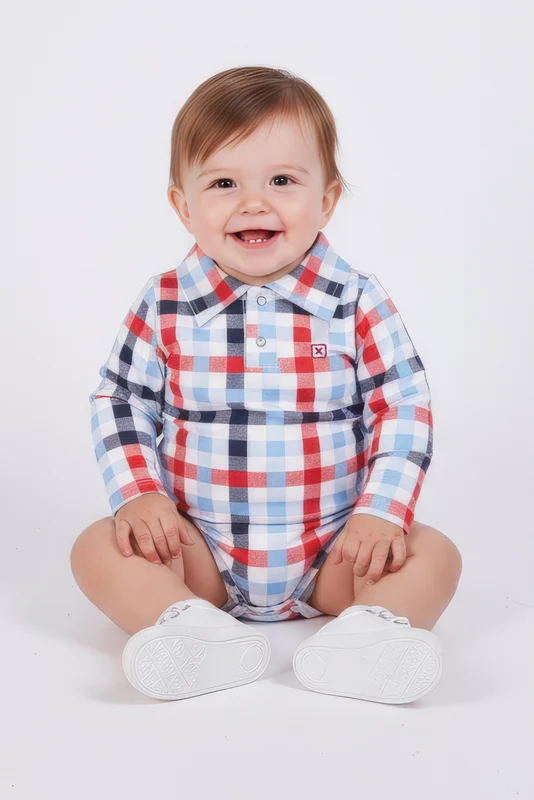 BODY POLO ML FIO 30 BOD00049 INFANTIL XADREZ / 12M