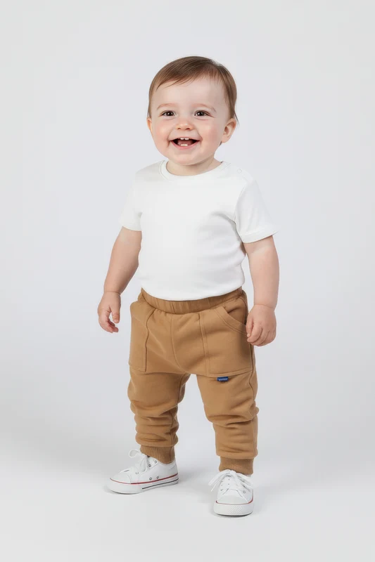 CALCA JOGGER MOLETINHO 25124I INFANTIL MARROM CLARO / 9M