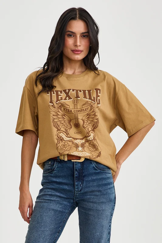 CAMISETA OVERSIZED FIO 30 51370 MARROM CLARO / P