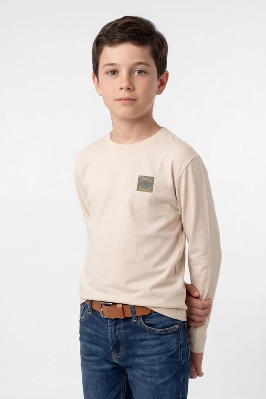 CAMISETA REGULAR MALHA 195022I INFANTIL AREIA / 8A