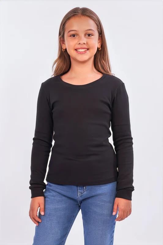CAMISETA ML REGULAR SUEDINE 51335I INFANTIL PRETO / 10A
