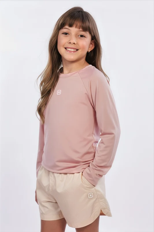 CAMISETA ML SLIM MALHA UV DRY 51336I INFANTIL ROSA CLARO / 8A