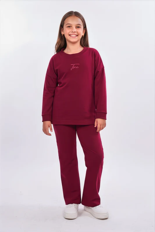 CONJUNTO REGULAR MOLETOM E CALCA MALHA INFANTIL BORDO / 10A