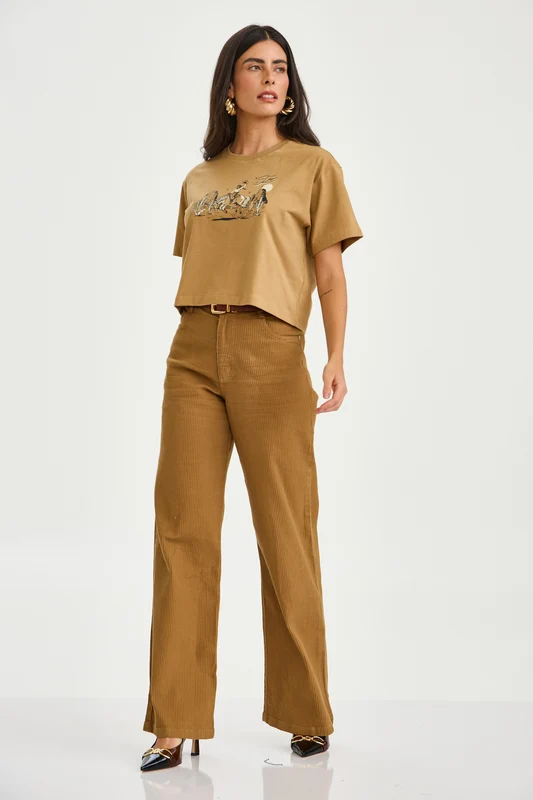 CALCA WIDE LEG COTELE 30280 MARROM CLARO / 44